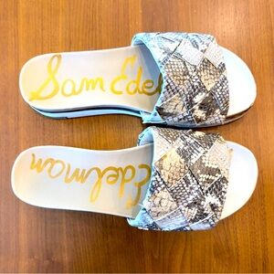 Sam Edelman Adaley Truffle Snake Sandal Woven Lizard Slides Grey White size 6.5